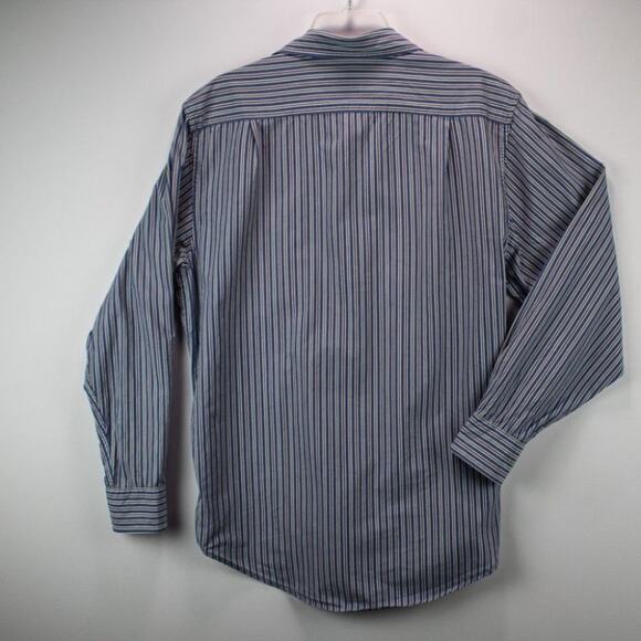 Izod Men's Shirt Size M Button Down Pinstripe Blue Brown Green White Cotton - Picture 5 of 12